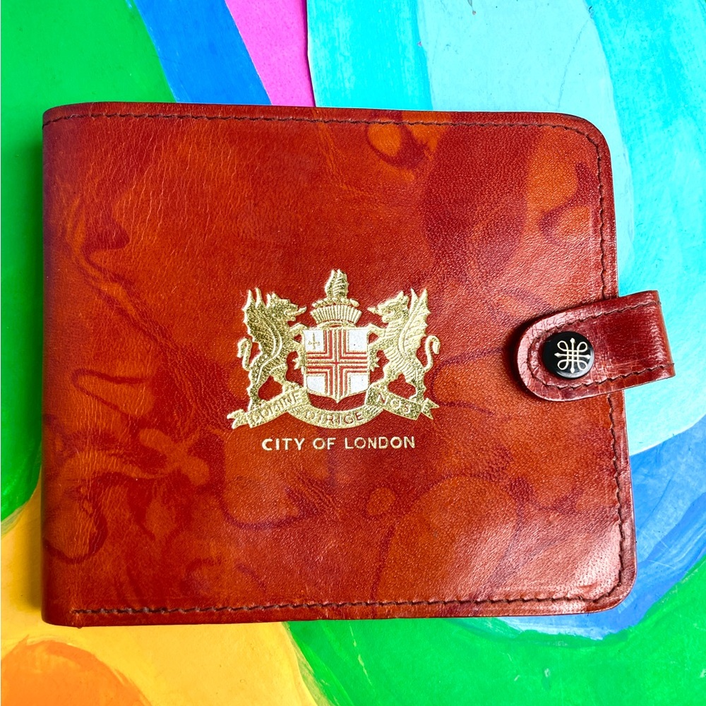 60s 70s vintage City of London chestnut marble leather wallet